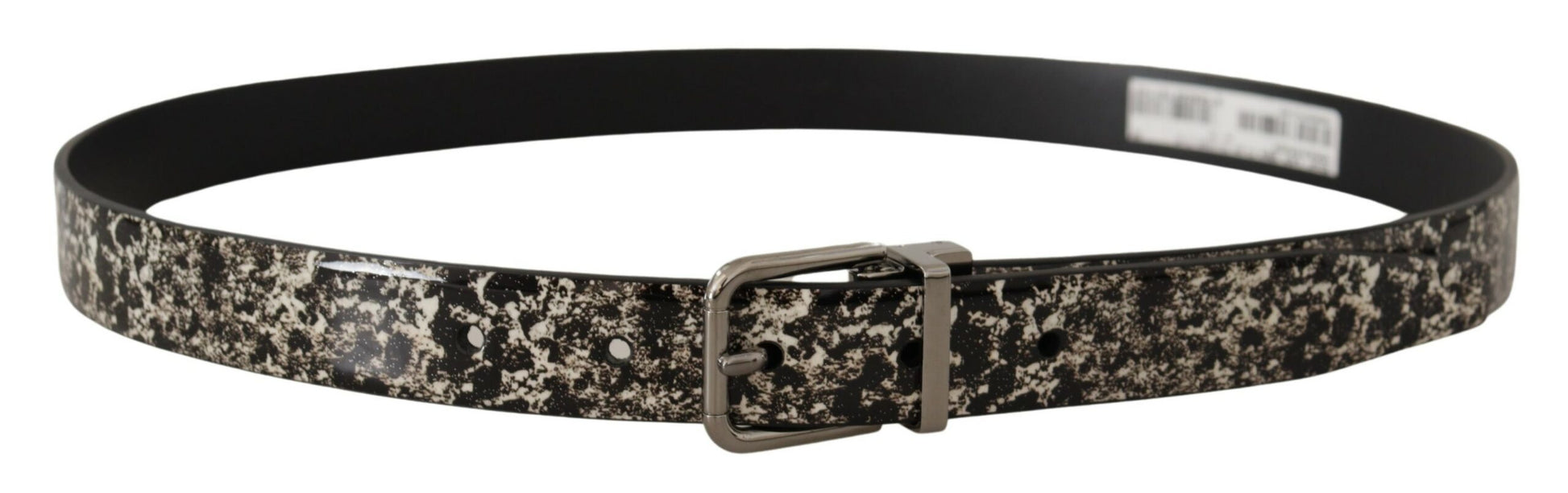 Dolce & Gabbana Elegant Black Marble Print Leather Belt - KALAJ