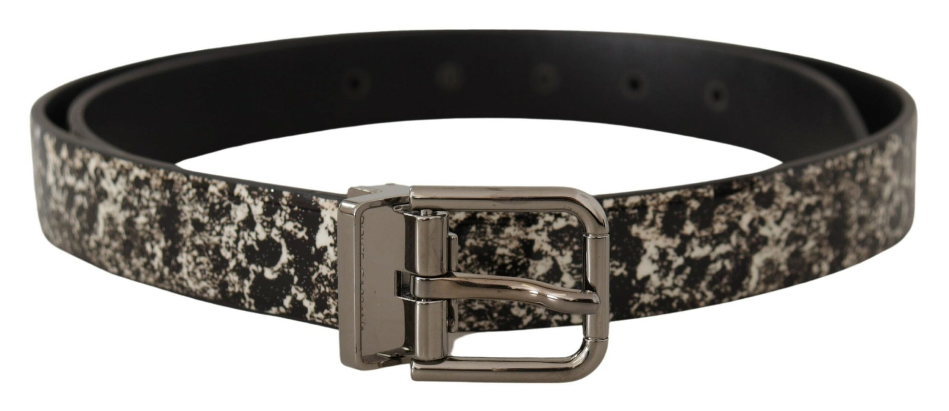 Dolce & Gabbana Elegant Black Marble Print Leather Belt - KALAJ