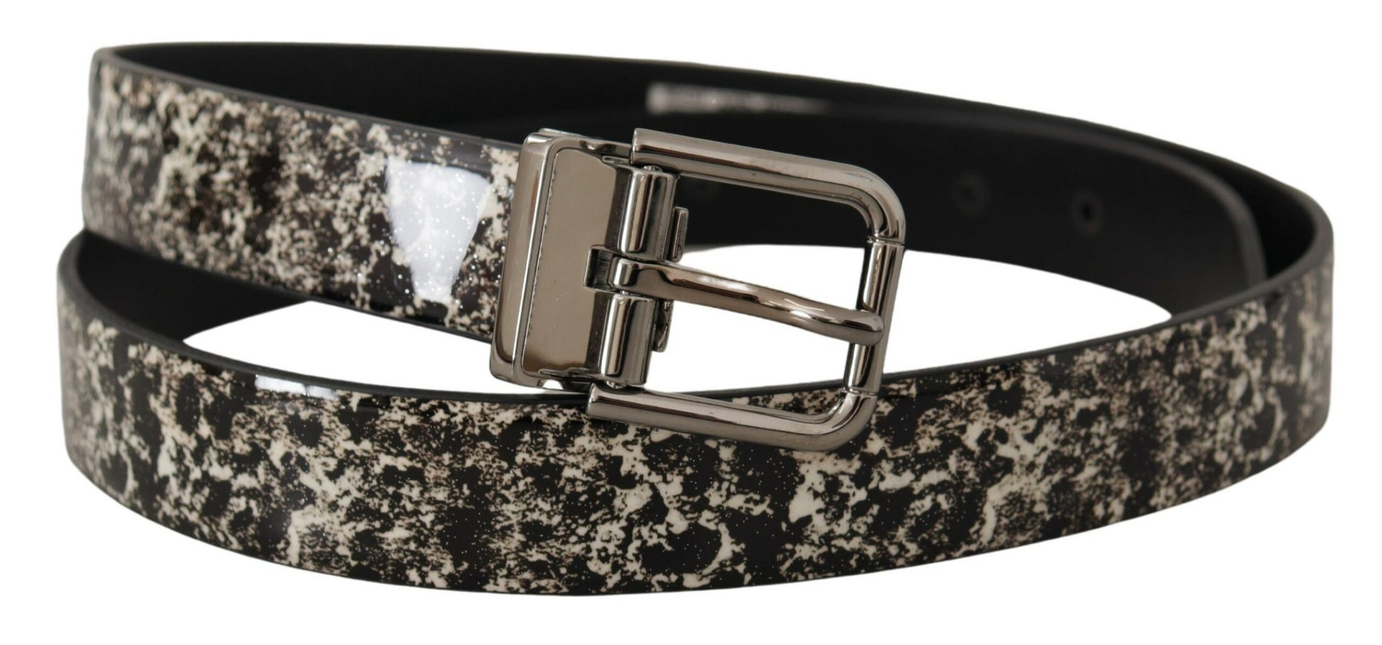 Dolce & Gabbana Elegant Black Marble Print Leather Belt - KALAJ