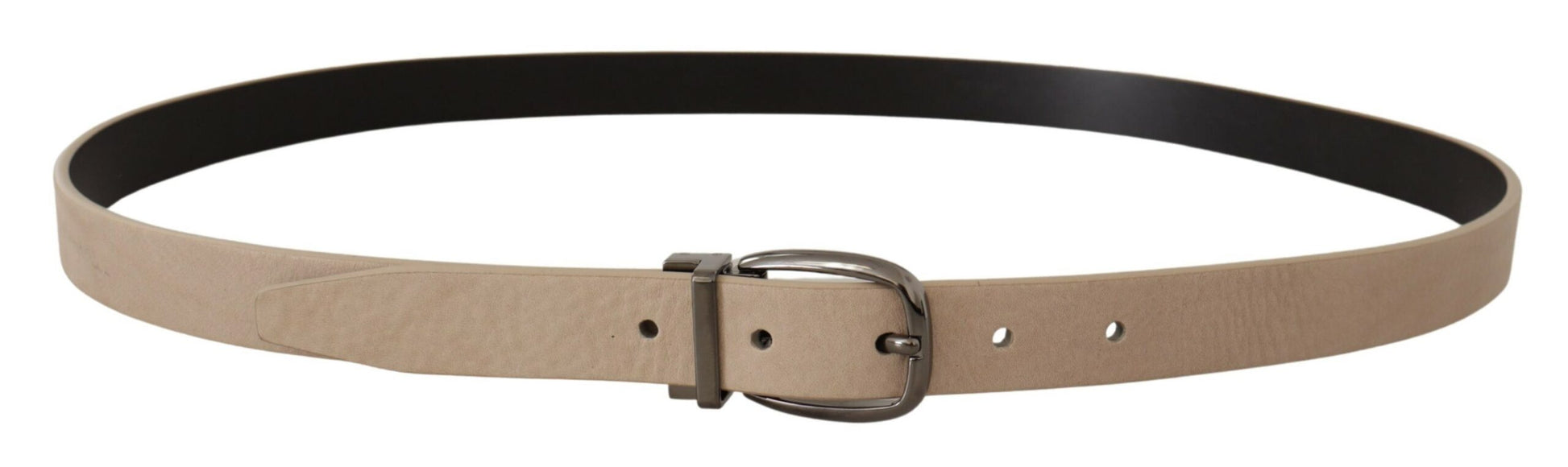 Dolce & Gabbana Elegant Beige Leather Belt with Silver Tone Buckle - KALAJ