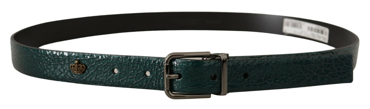 Dolce & Gabbana Elegant Green Leather Belt with Silver Buckle - KALAJ