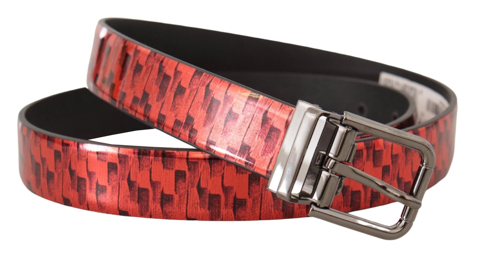 Dolce & Gabbana Elegant Red Leather Belt with Silver Buckle - KALAJ