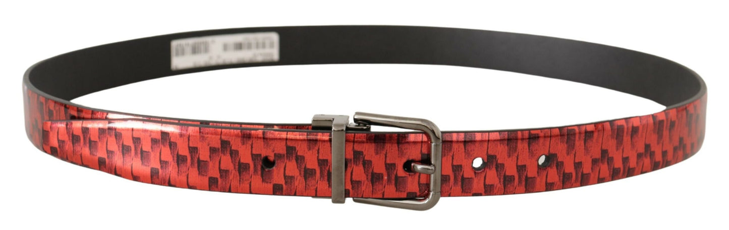 Dolce & Gabbana Elegant Red Leather Belt with Silver Buckle - KALAJ