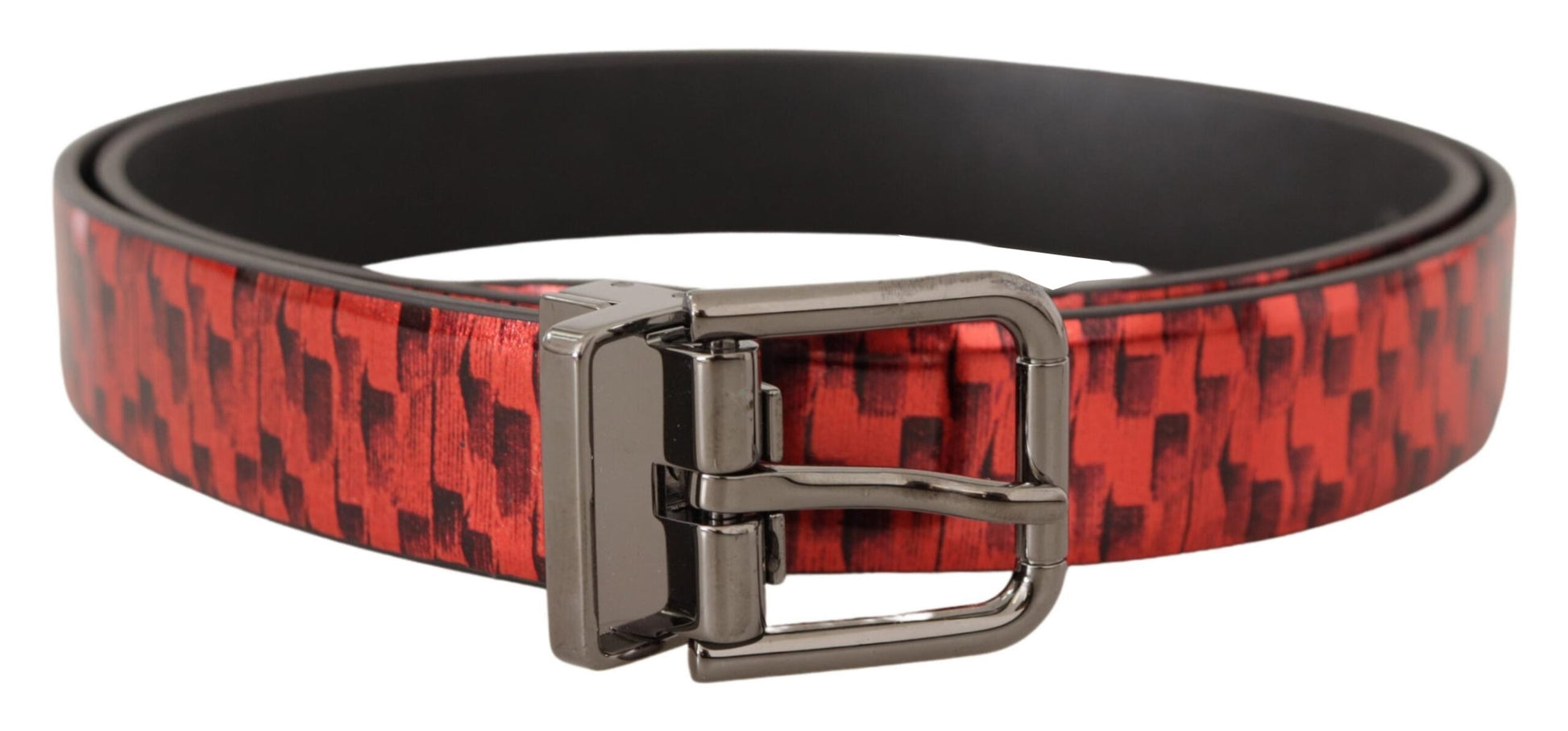 Dolce & Gabbana Elegant Red Leather Belt with Silver Buckle - KALAJ