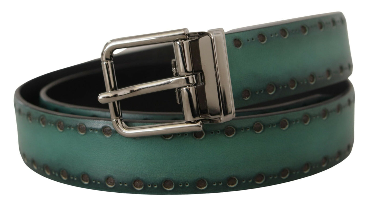 Dolce & Gabbana Elegant Leather Belt with Silver Tone Buckle - KALAJ