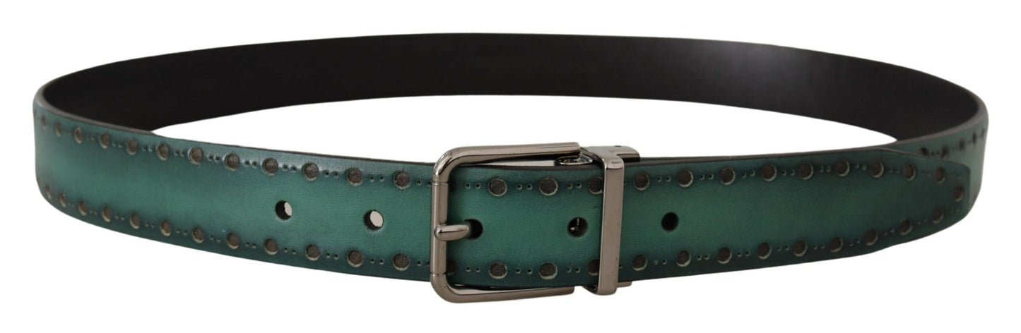 Dolce & Gabbana Elegant Leather Belt with Silver Tone Buckle - KALAJ