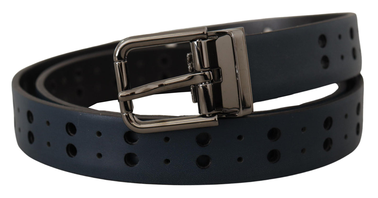 Dolce & Gabbana Elegant Blue Leather Belt with Metal Buckle - KALAJ