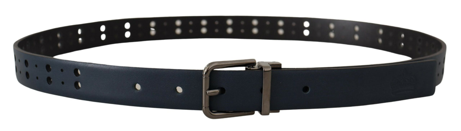 Dolce & Gabbana Elegant Blue Leather Belt with Metal Buckle - KALAJ