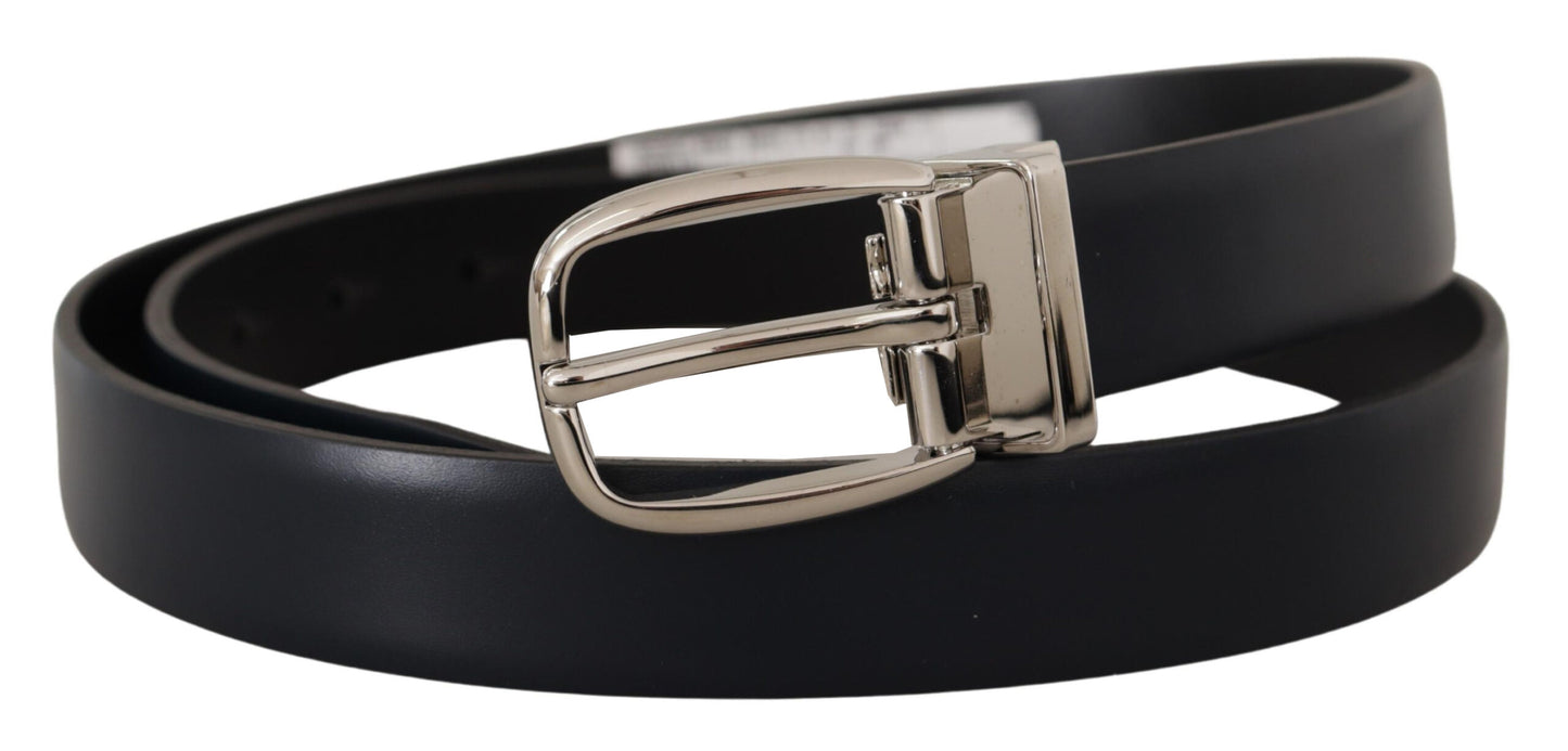 Dolce & Gabbana Elegant Black Leather Belt with Silver Buckle - KALAJ