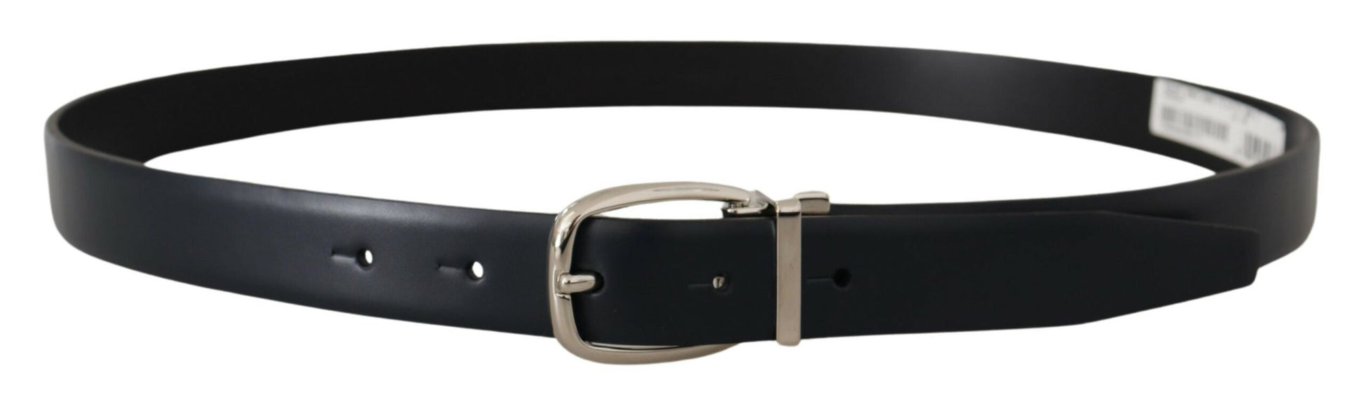 Dolce & Gabbana Elegant Black Leather Belt with Silver Buckle - KALAJ