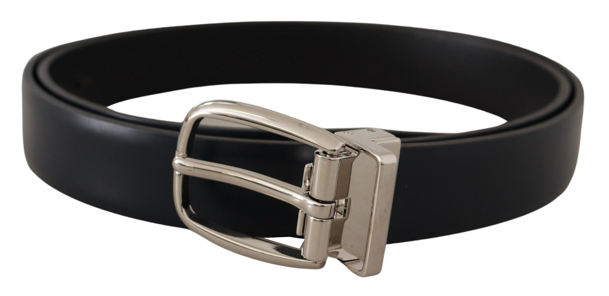 Dolce & Gabbana Elegant Black Leather Belt with Silver Buckle - KALAJ