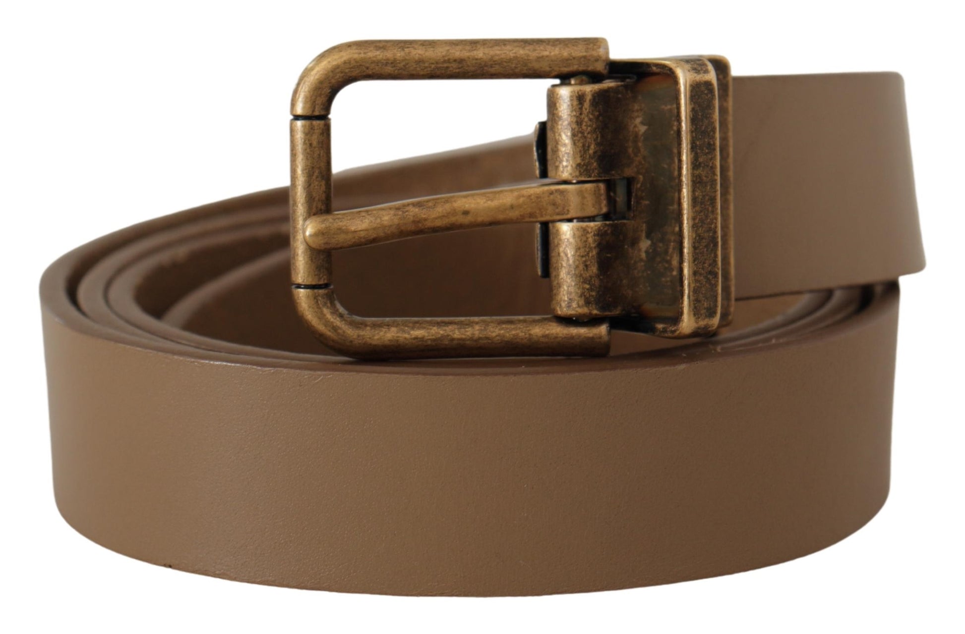 Dolce & Gabbana Elegant Brown Leather Belt with Brass Tone Buckle - KALAJ