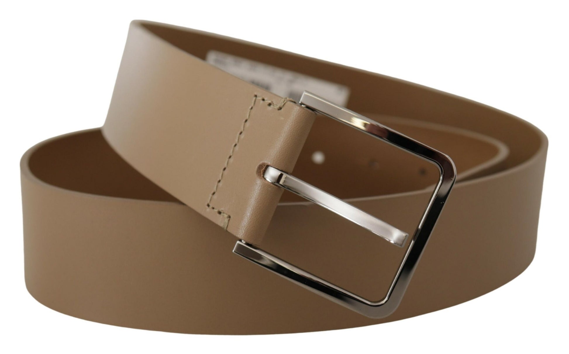 Dolce & Gabbana Beige Leather Statement Belt with Silver Buckle - KALAJ