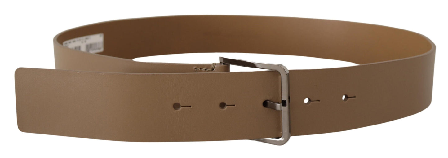 Dolce & Gabbana Beige Leather Statement Belt with Silver Buckle - KALAJ