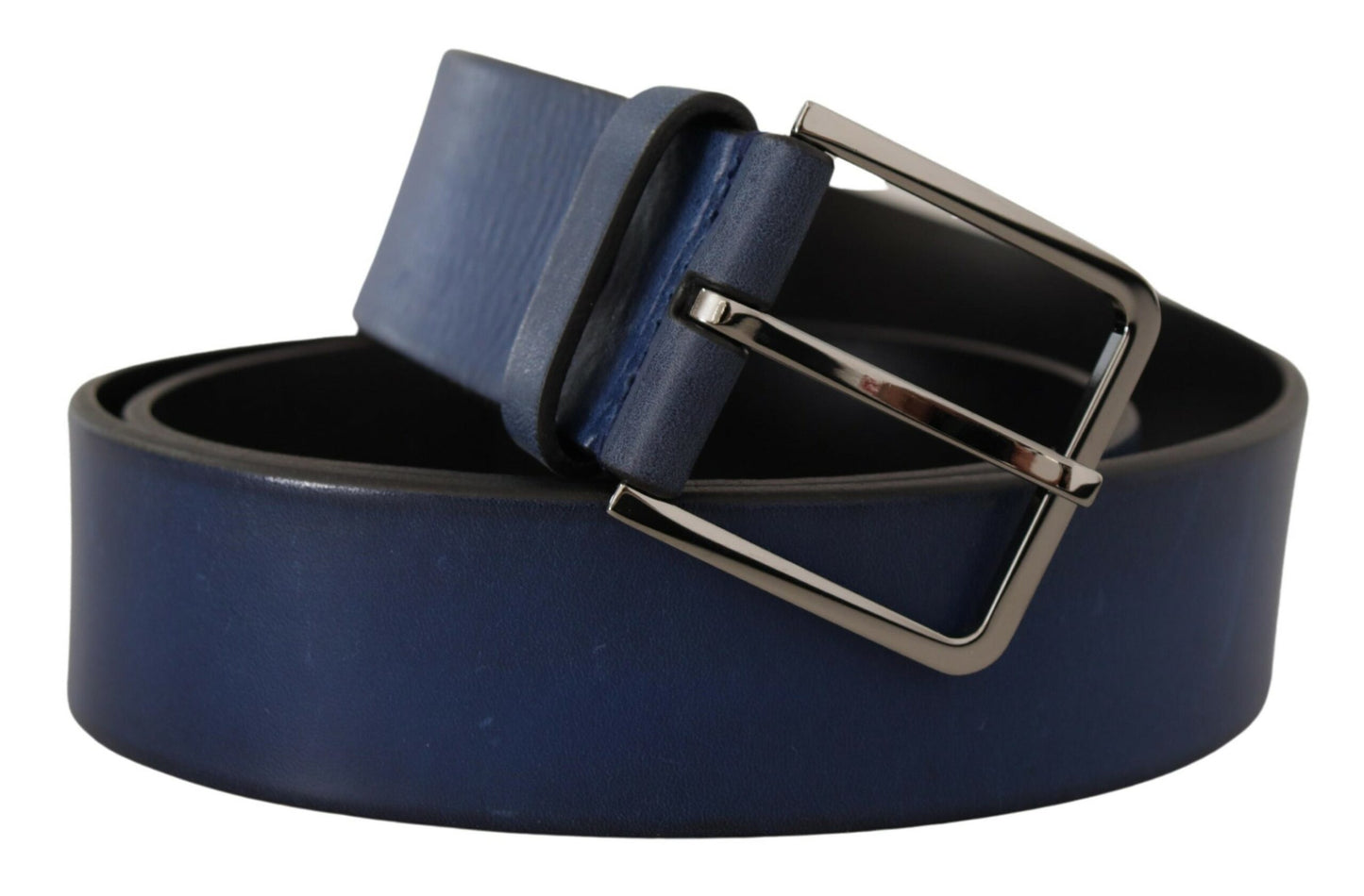 Dolce & Gabbana Elegant Blue Leather Belt with Silver Buckle - KALAJ