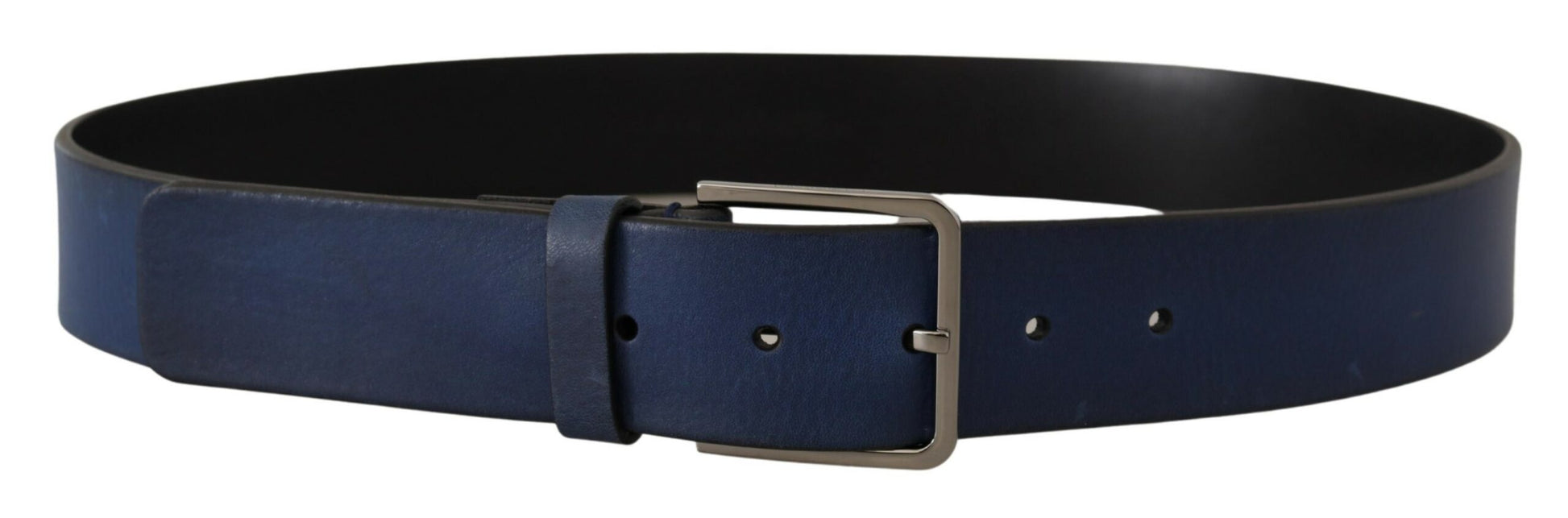 Dolce & Gabbana Elegant Blue Leather Belt with Silver Buckle - KALAJ