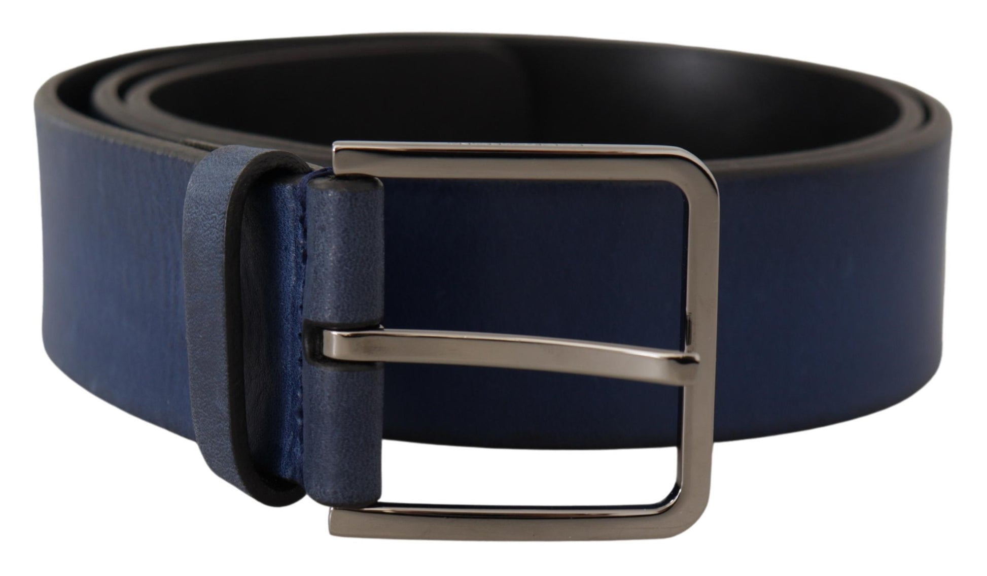 Dolce & Gabbana Elegant Blue Leather Belt with Silver Buckle - KALAJ