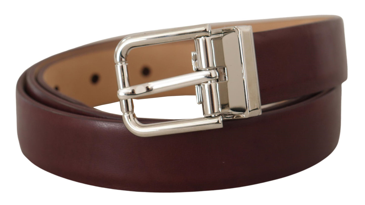 Dolce & Gabbana Elegant Leather Belt with Silver Tone Buckle - KALAJ