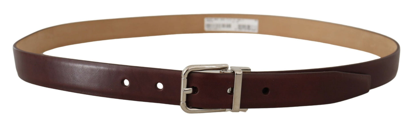 Dolce & Gabbana Elegant Leather Belt with Silver Tone Buckle - KALAJ