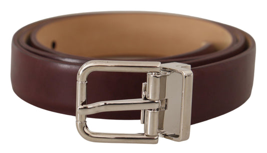 Dolce & Gabbana Elegant Leather Belt with Silver Tone Buckle - KALAJ