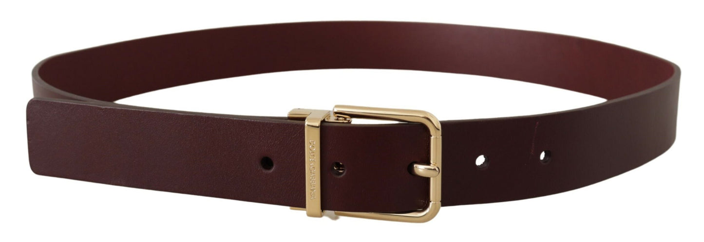 Dolce & Gabbana Elegant Maroon Leather Belt with Gold Buckle - KALAJ