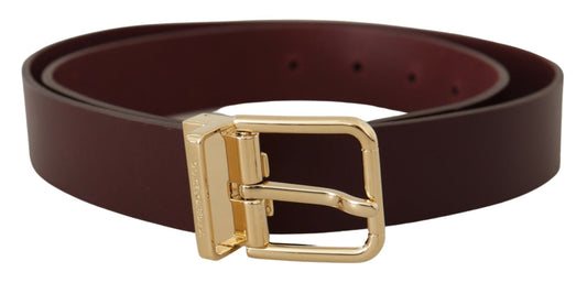 Dolce & Gabbana Elegant Maroon Leather Belt with Gold Buckle - KALAJ