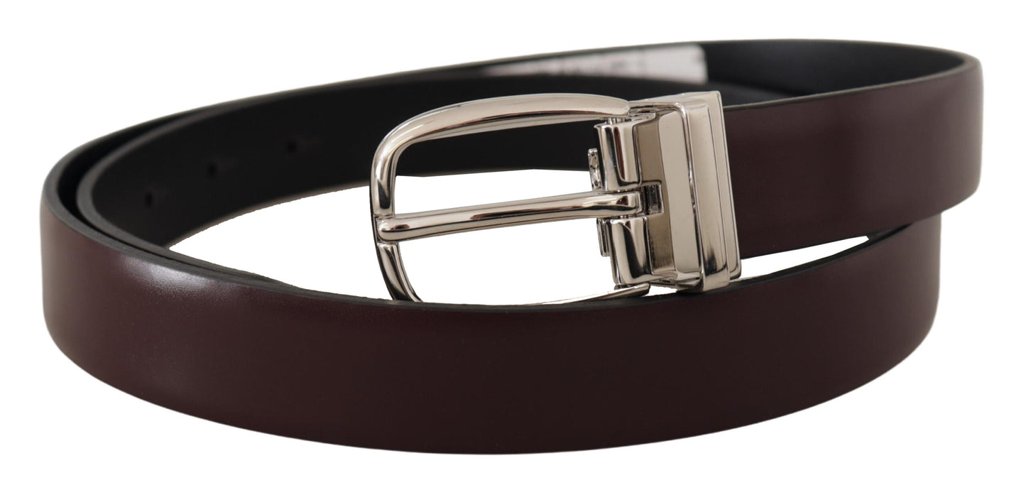 Dolce & Gabbana Elegant Leather Belt with Silver Metal Buckle - KALAJ