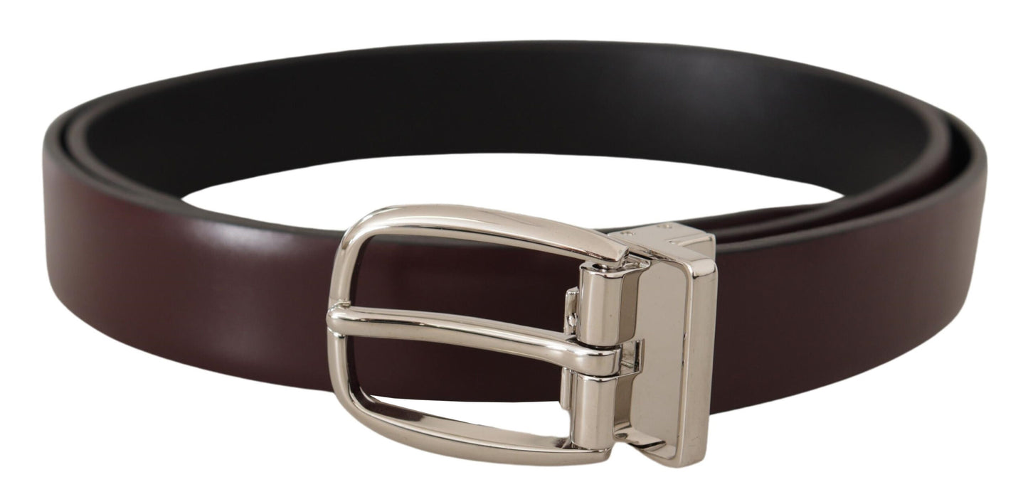 Dolce & Gabbana Elegant Leather Belt with Silver Metal Buckle - KALAJ