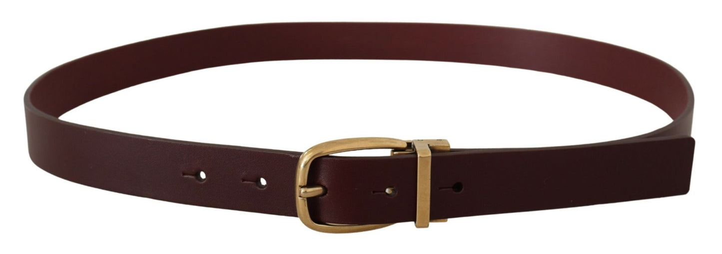 Dolce & Gabbana Elegant Brown Leather Belt with Gold Buckle - KALAJ