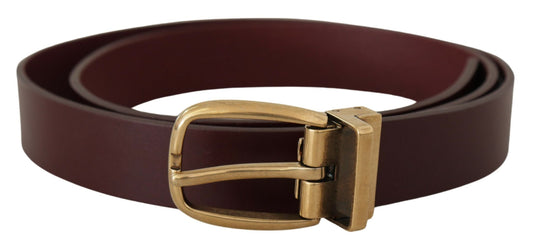 Dolce & Gabbana Elegant Brown Leather Belt with Gold Buckle - KALAJ