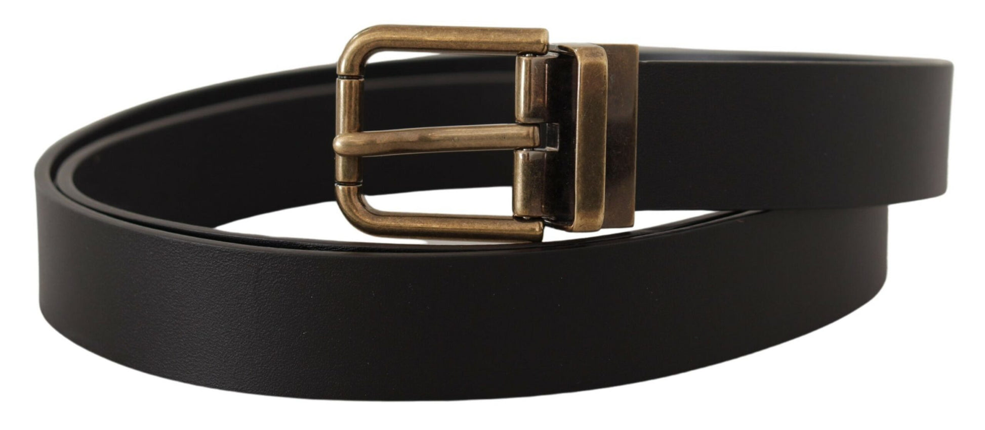 Dolce & Gabbana Elegant Black Leather Belt with Vintage Buckle - KALAJ