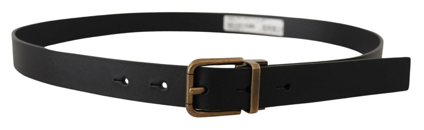 Dolce & Gabbana Elegant Black Leather Belt with Vintage Buckle - KALAJ