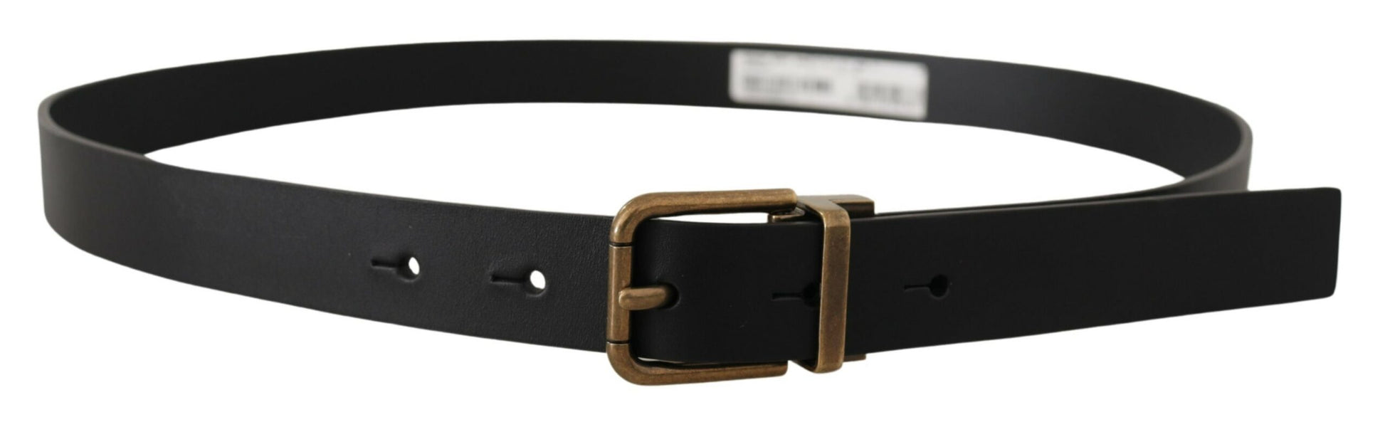 Dolce & Gabbana Elegant Black Leather Belt with Vintage Buckle - KALAJ