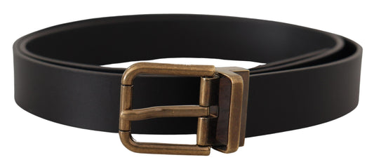 Dolce & Gabbana Elegant Black Leather Belt with Vintage Buckle - KALAJ