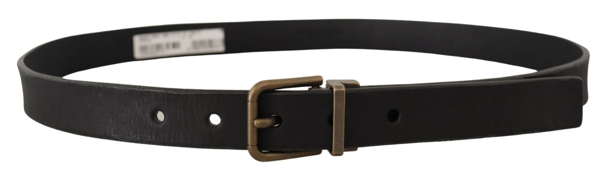 Dolce & Gabbana Elegant Black Leather Belt with Vintage Metal Buckle - KALAJ