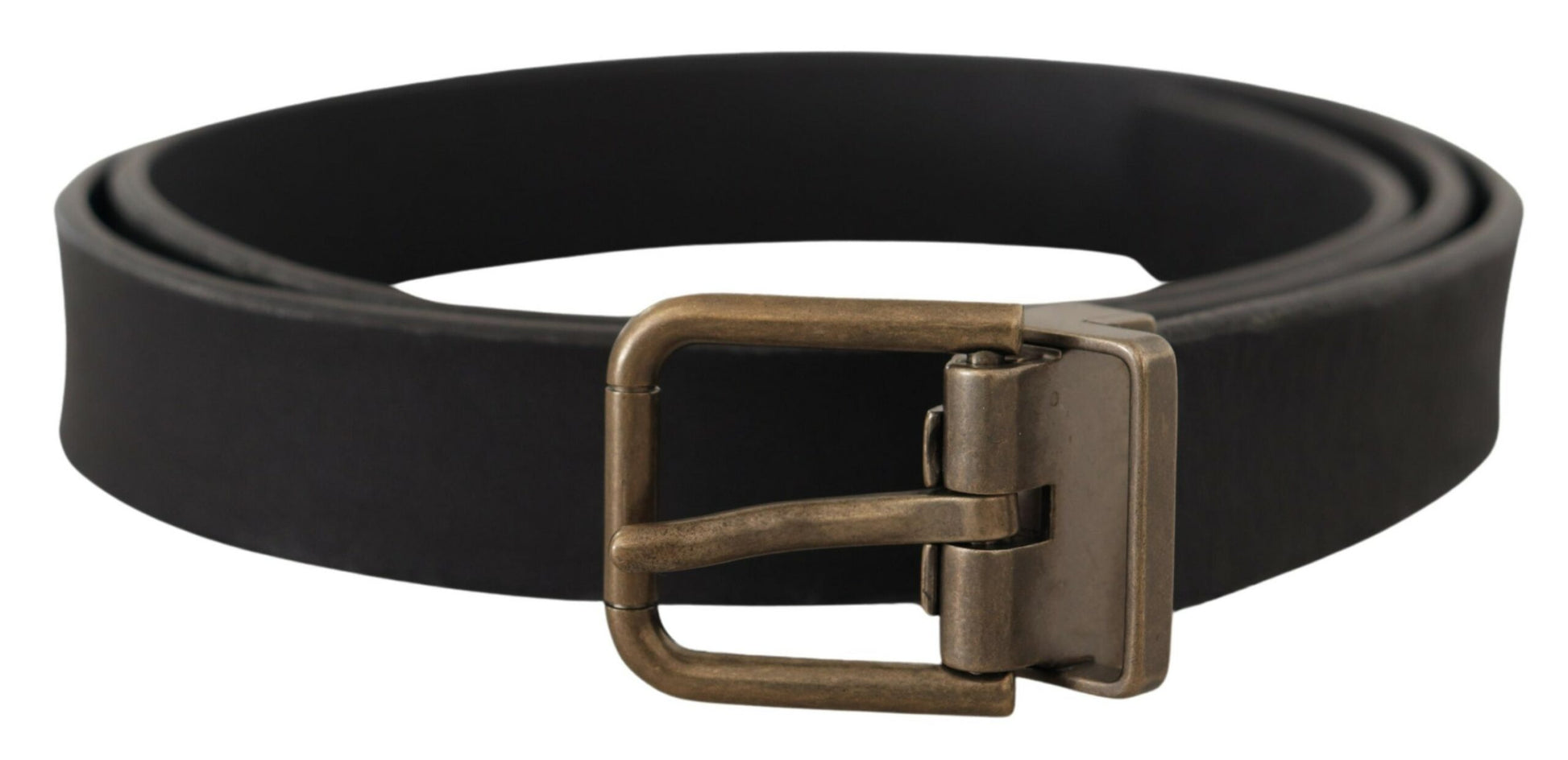 Dolce & Gabbana Elegant Black Leather Belt with Vintage Metal Buckle - KALAJ