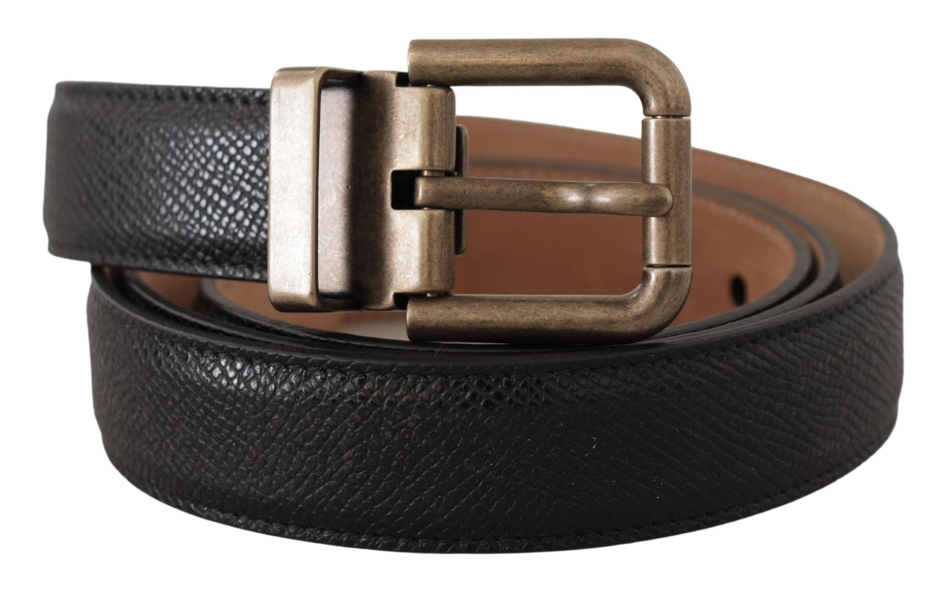 Dolce & Gabbana Elegant Black Leather Belt with Vintage Metal Buckle - KALAJ