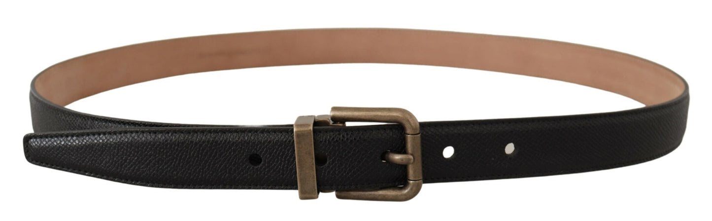 Dolce & Gabbana Elegant Black Leather Belt with Vintage Metal Buckle - KALAJ