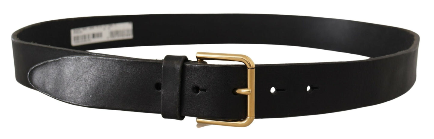 Dolce & Gabbana Elegant Black Leather Belt with Metal Buckle - KALAJ