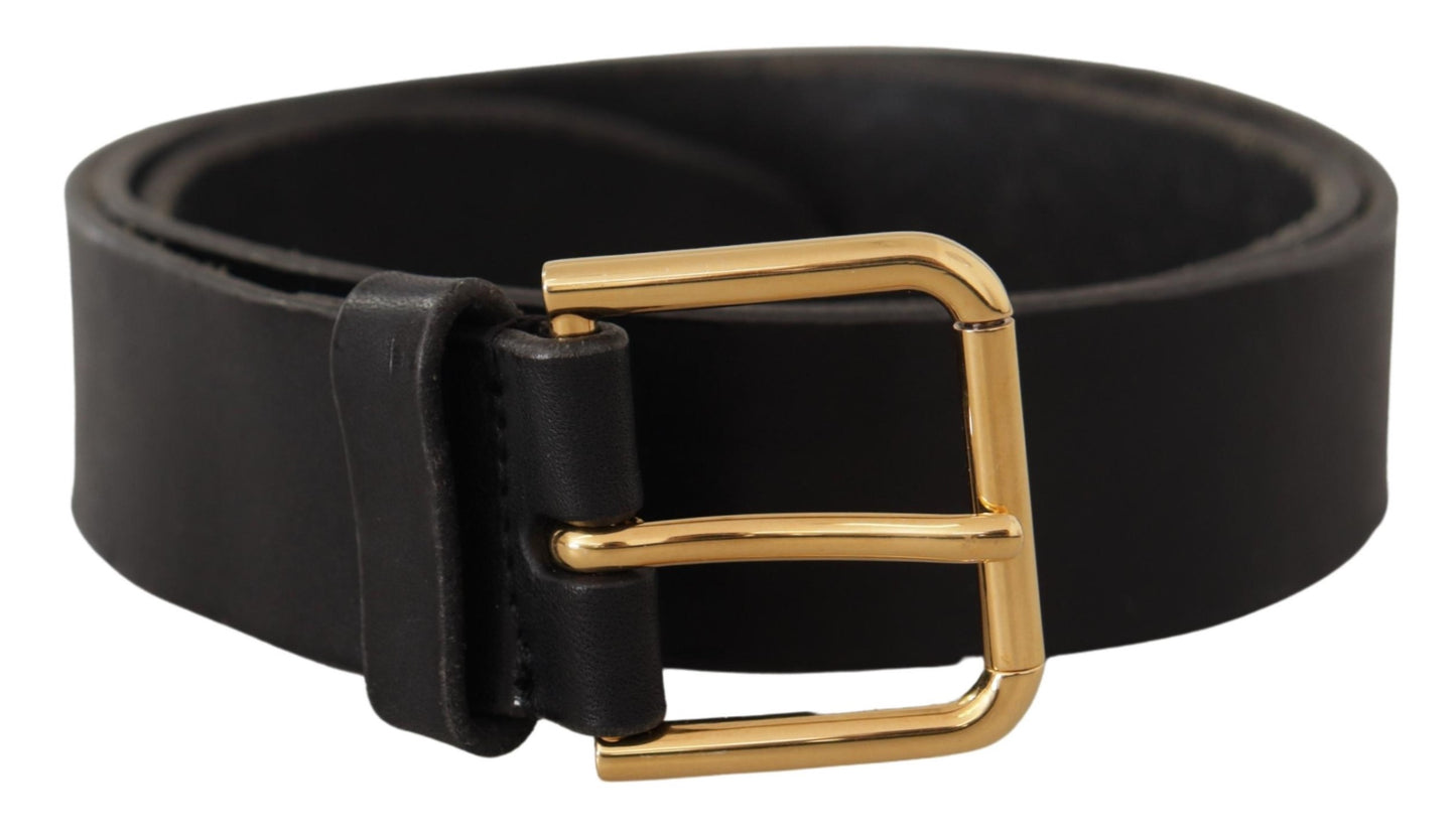 Dolce & Gabbana Elegant Black Leather Belt with Metal Buckle - KALAJ