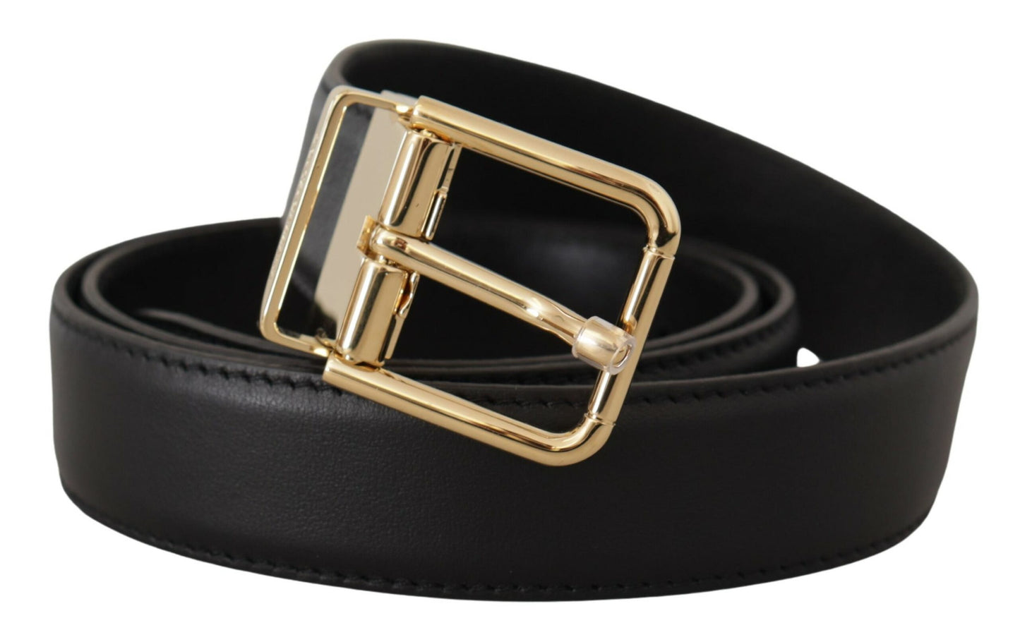 Dolce & Gabbana Elegant Black Leather Belt with Metal Buckle - KALAJ