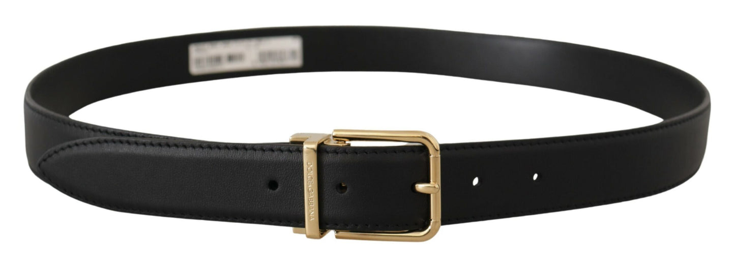 Dolce & Gabbana Elegant Black Leather Belt with Metal Buckle - KALAJ