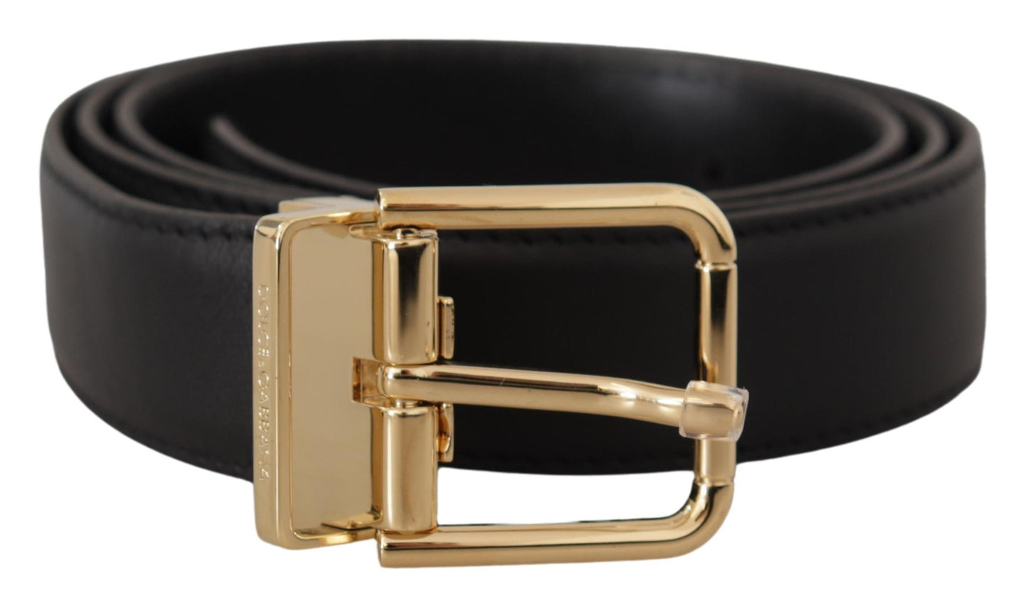 Dolce & Gabbana Elegant Black Leather Belt with Metal Buckle - KALAJ