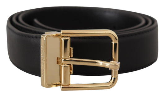 Dolce & Gabbana Elegant Black Leather Belt with Metal Buckle - KALAJ