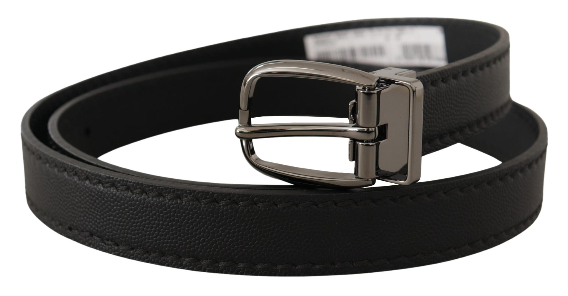 Dolce & Gabbana Elegant Black Leather Belt with Metal Buckle - KALAJ