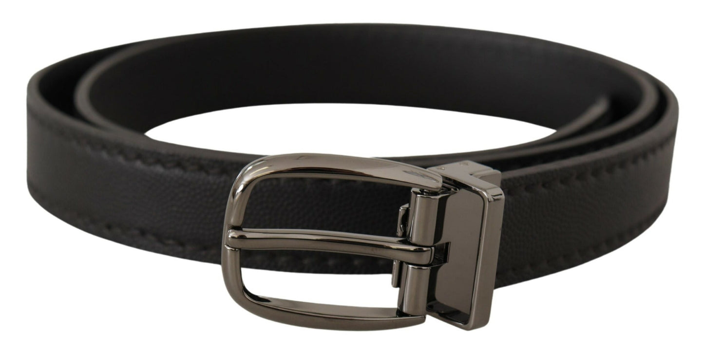 Dolce & Gabbana Elegant Black Leather Belt with Metal Buckle - KALAJ