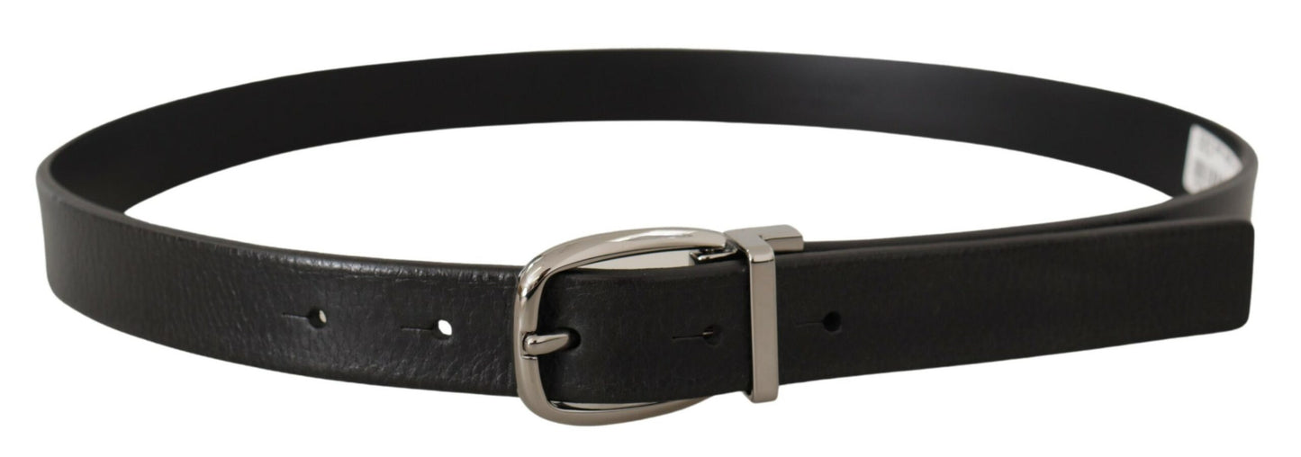 Dolce & Gabbana Elegant Black Leather Belt with Metal Buckle - KALAJ