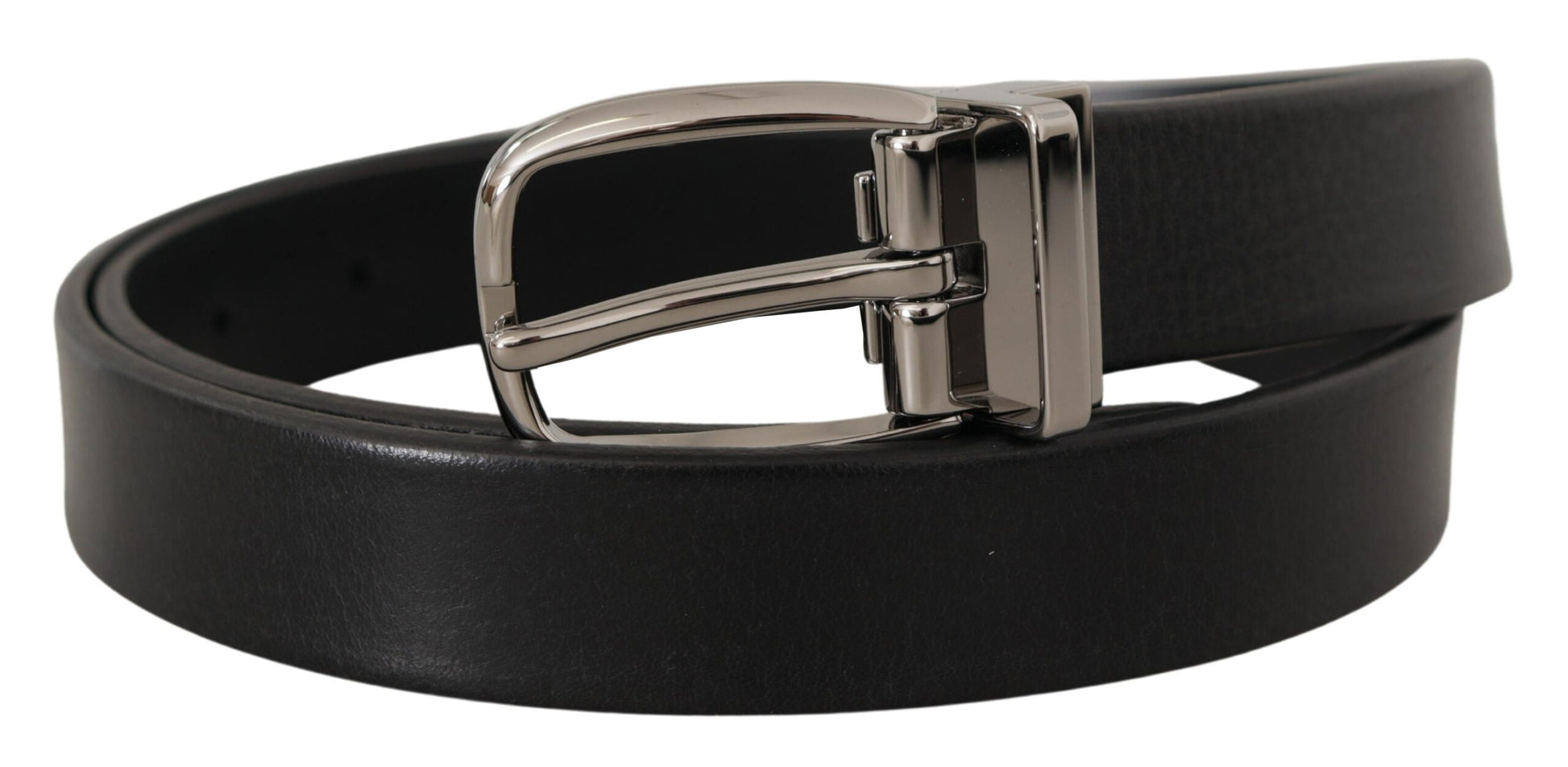 Dolce & Gabbana Elegant Black Leather Belt with Metal Buckle - KALAJ