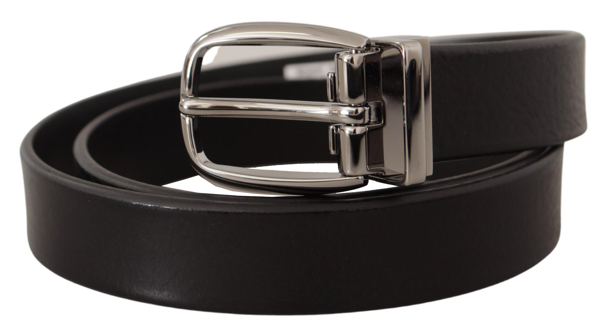 Dolce & Gabbana Elegant Black Leather Belt with Metal Buckle - KALAJ