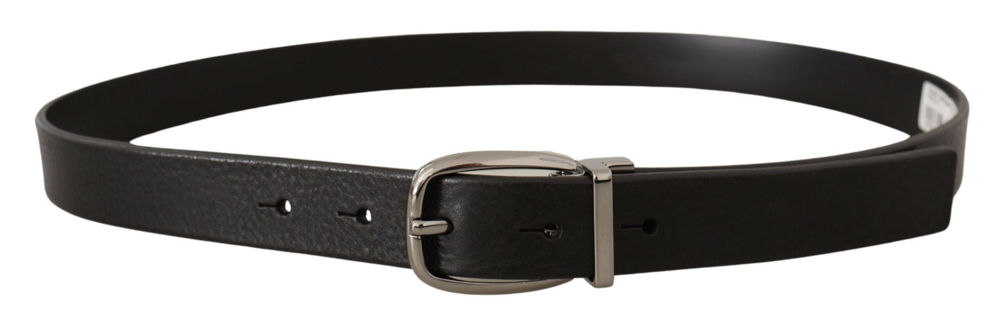 Dolce & Gabbana Elegant Black Leather Belt with Metal Buckle - KALAJ